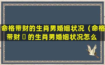 命格带财的生肖男婚姻状况（命格带财 ☘ 的生肖男婚姻状况怎么样）